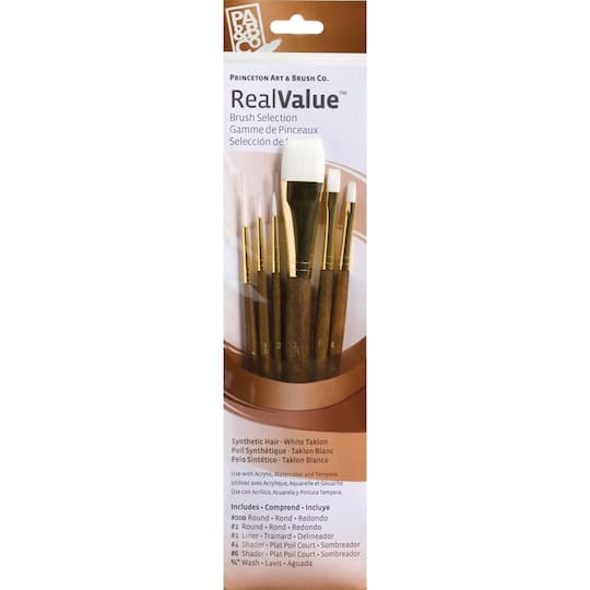 Princeton Art & Brush Co; Princeton™ RealValue™ White Synthetic Taklon 6 Piece Brush Set; Category:Brush Sets; Image:1